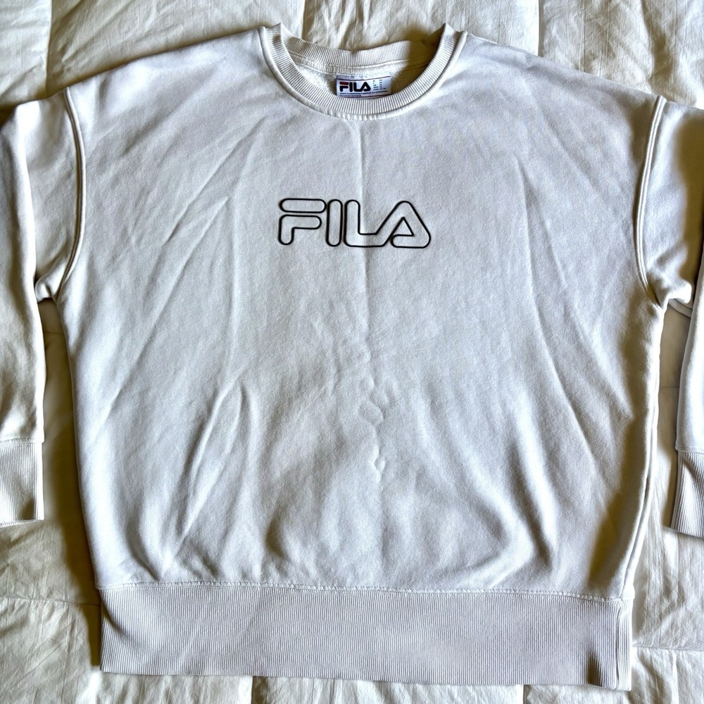 Y2K 2000s Fila Sweatshirt Mens XL White Spell Out Pullover Crewneck Streetwear
